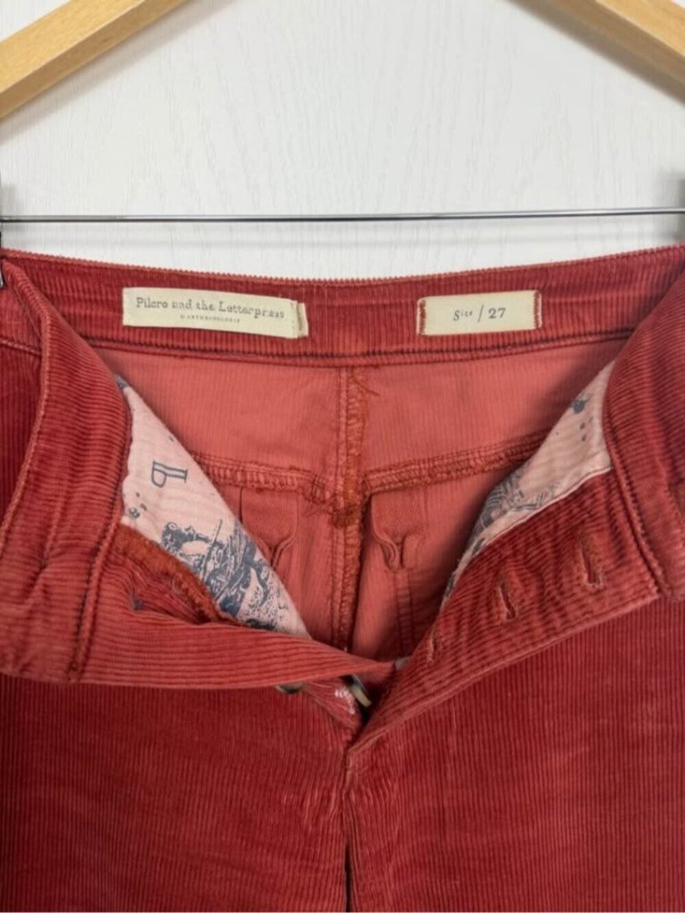 Anthropologie Pilcro High Rise Corduroy Wide Leg Pants Size 27 Orange Rust - Picture 9 of 12